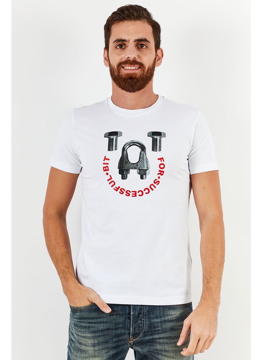 Men Crew Neck Short Sleeve Printed T-Shirts, White