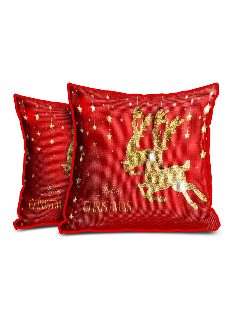 DREAMVIO Polyester Jute Merry Christmas ThrowPillow Covers Cushion Covers for Living Room Set of 2 24 X 24 Inch Multicolor Dv224Mccjutecc0015