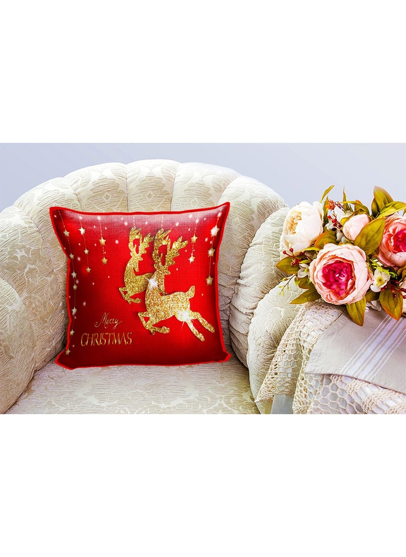 DREAMVIO Polyester Jute Merry Christmas ThrowPillow Covers Cushion Covers for Living Room Set of 2 24 X 24 Inch Multicolor Dv224Mccjutecc0015