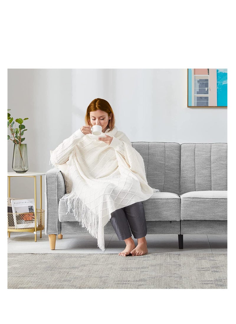 Lightweight Knitted Throw Blankets for Couch, Sofa, and Bed, Soft Knit Blanket with Tassel, Decorative Cozy Farmhouse Throw for Women and Men, 50