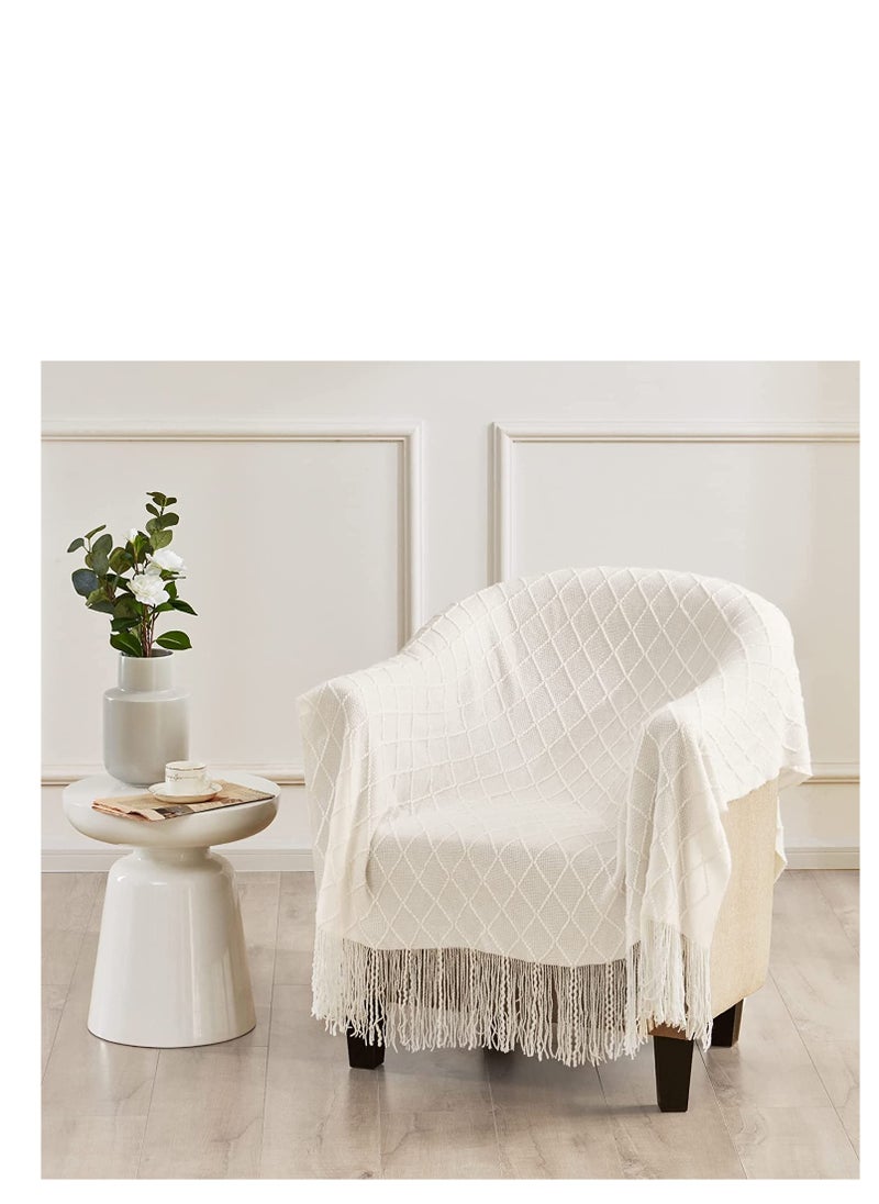 Lightweight Knitted Throw Blankets for Couch, Sofa, and Bed, Soft Knit Blanket with Tassel, Decorative Cozy Farmhouse Throw for Women and Men, 50