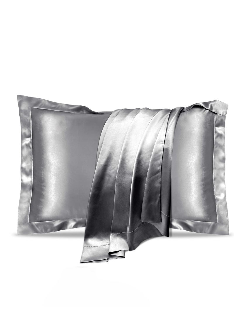 Natural Mulberry Silk Pillowcase, Soft Smooth Cooling Premium Grade Silk Pillow Covers, for Hair and Skin Health, Standard Size 50 x 75 cm Silk Pillowcase, for Sleeping (2 Pcs Grey)