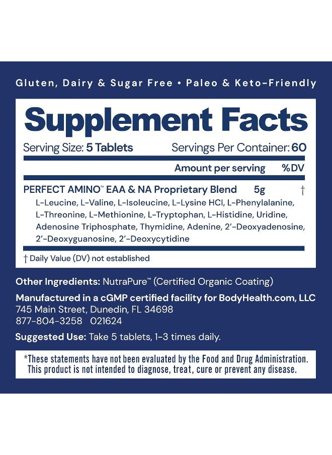 Perfectamino (300 Ct) Easy To Swallow Tablets, Essential Amino Acids Supplement With Bcaas, Vegan Protein For Pre/Post Workout & Muscle Recovery With Lysine, Tryptophan, Leucine, Methionine