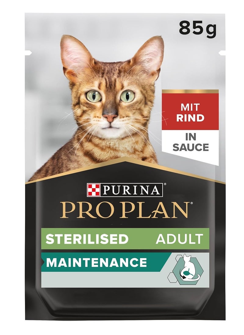 Purina Pro Plan Sterilised Wet Cat Food, Beef in Gravy, 85g (26 pouches)