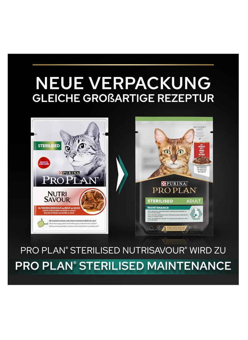 Purina Pro Plan Sterilised Wet Cat Food, Beef in Gravy, 85g (26 pouches)