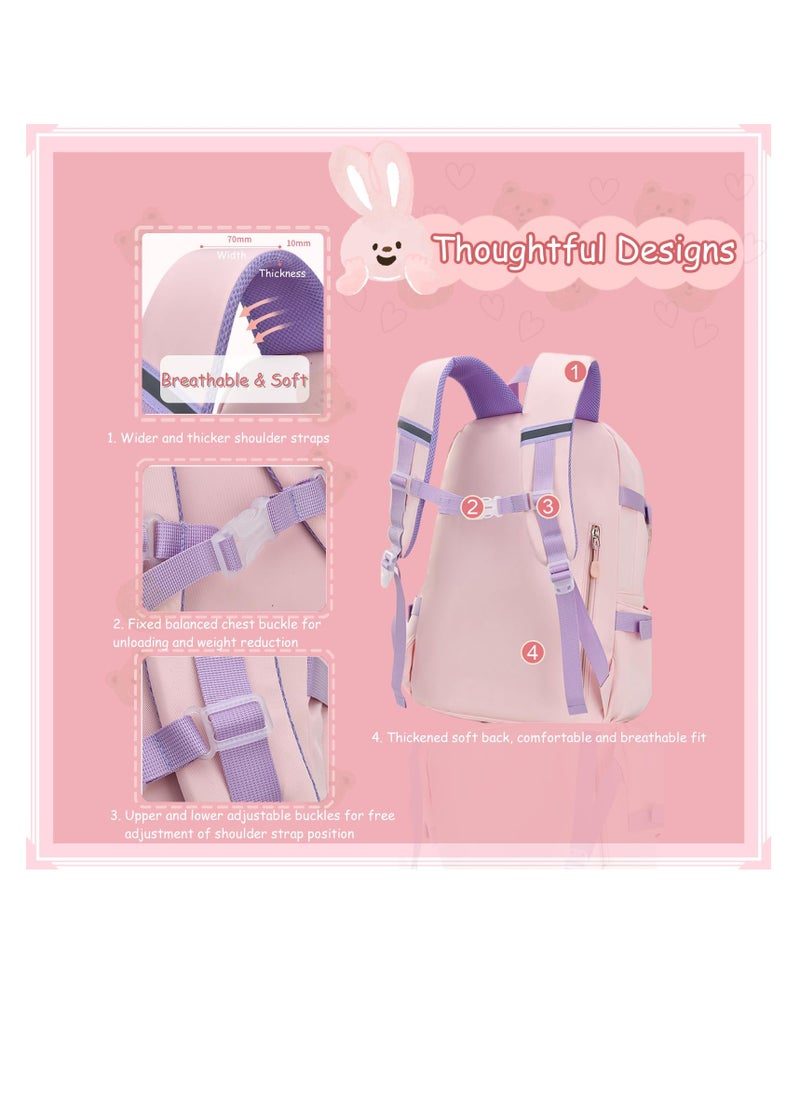 Bunny Backpack for Girls, Cute Kids Bookbag for Elementary School Teens, Kawaii Preschool Outdoor Daypack, Kids Backpack with Rabbit Dolls, Pink