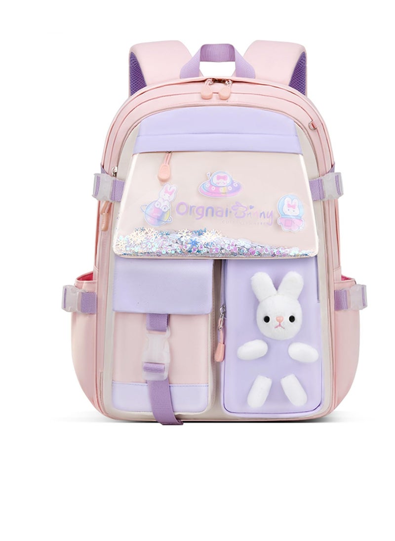 Bunny Backpack for Girls, Cute Kids Bookbag for Elementary School Teens, Kawaii Preschool Outdoor Daypack, Kids Backpack with Rabbit Dolls, Pink