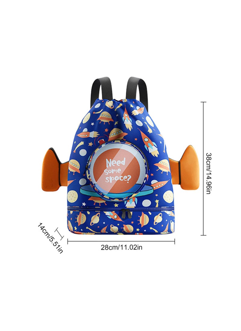 Swimming Backpack for Kids, Kids Beach Backpack, Drawstring Swimming Backpack for Kids, Wet and Dry Separation Swim Bag for Kids with Shoe Compartment, for Swimming Beach Sports Travel School
