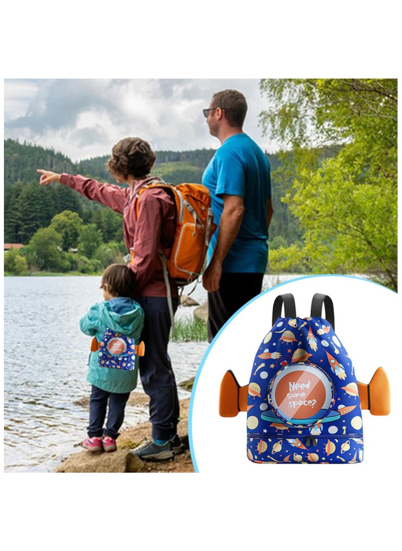 Swimming Backpack for Kids, Kids Beach Backpack, Drawstring Swimming Backpack for Kids, Wet and Dry Separation Swim Bag for Kids with Shoe Compartment, for Swimming Beach Sports Travel School