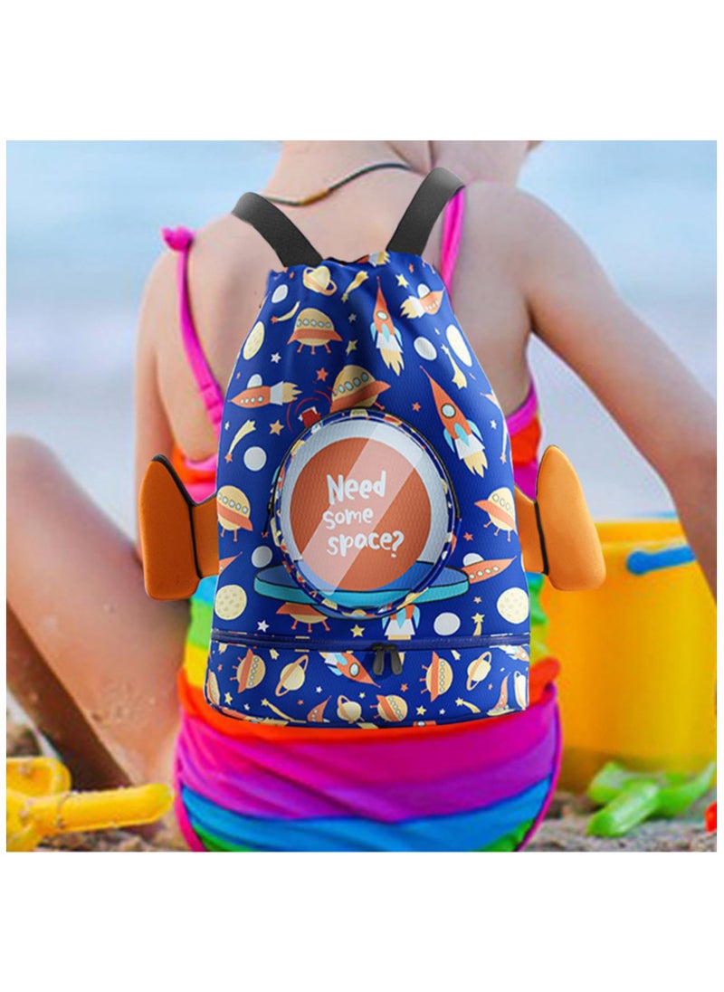 Swimming Backpack for Kids, Kids Beach Backpack, Drawstring Swimming Backpack for Kids, Wet and Dry Separation Swim Bag for Kids with Shoe Compartment, for Swimming Beach Sports Travel School