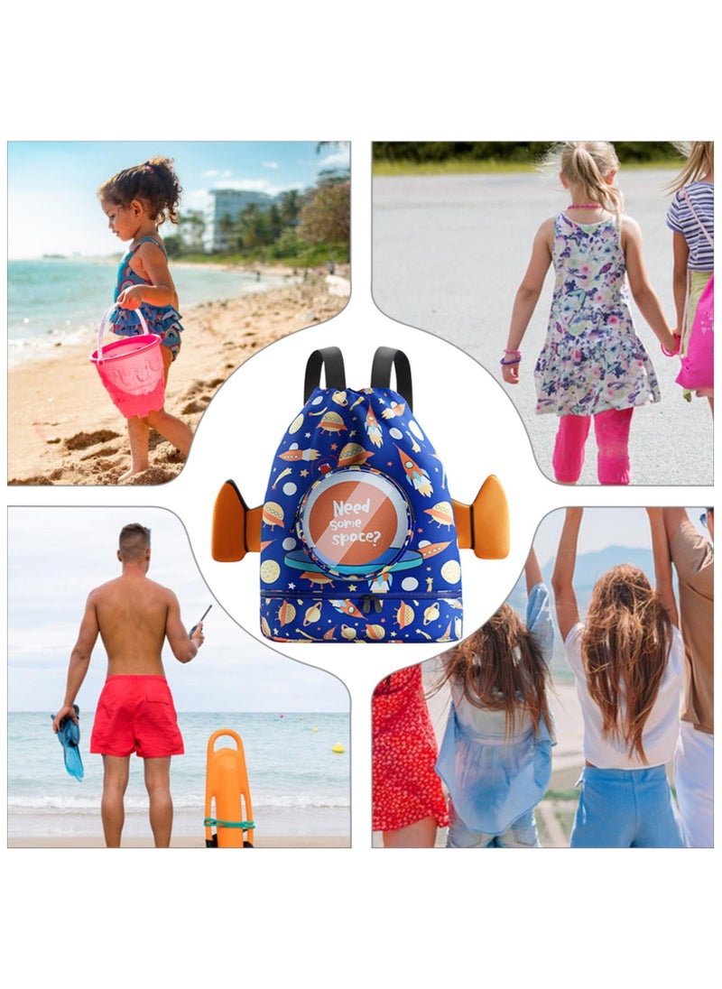 Swimming Backpack for Kids, Kids Beach Backpack, Drawstring Swimming Backpack for Kids, Wet and Dry Separation Swim Bag for Kids with Shoe Compartment, for Swimming Beach Sports Travel School