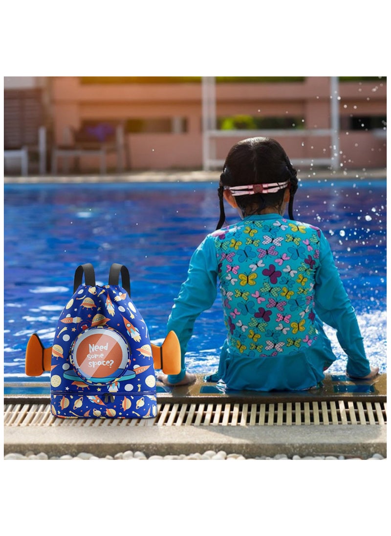 Swimming Backpack for Kids, Kids Beach Backpack, Drawstring Swimming Backpack for Kids, Wet and Dry Separation Swim Bag for Kids with Shoe Compartment, for Swimming Beach Sports Travel School