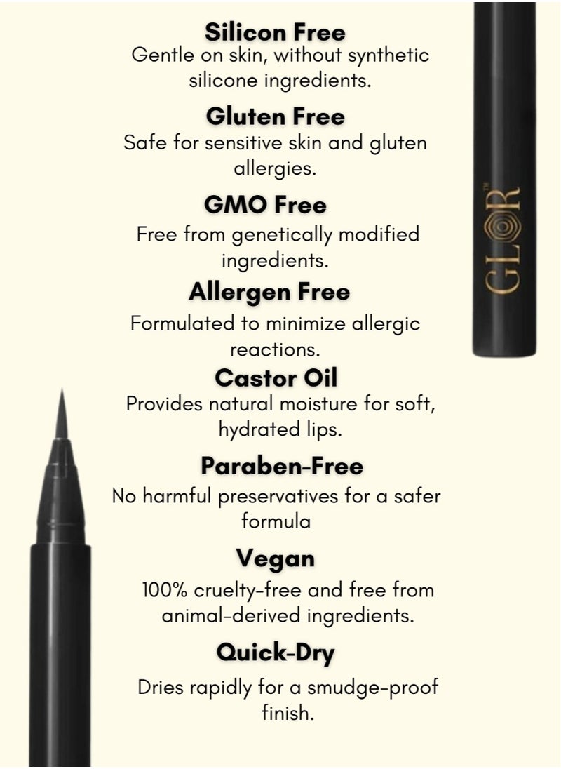 Glor Eyeliner – Smudge-Proof, Vegan, and Water-Resistant for Precise Eye Looks +  Glor Face & Eye Hydration Primer