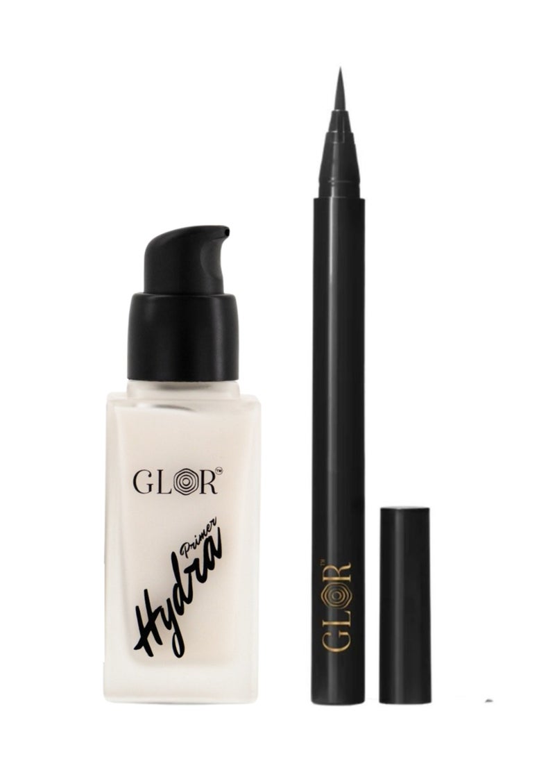 Glor Eyeliner – Smudge-Proof, Vegan, and Water-Resistant for Precise Eye Looks +  Glor Face & Eye Hydration Primer