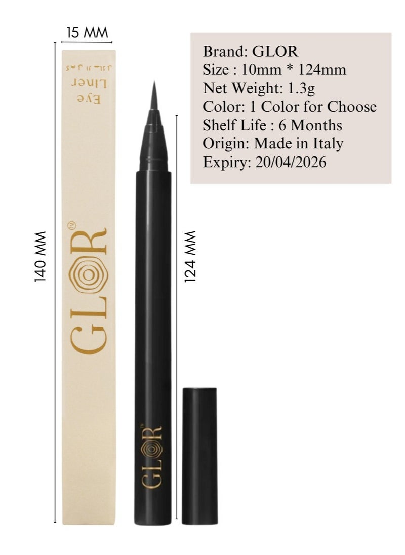 Glor Eyeliner – Smudge-Proof, Vegan, and Water-Resistant for Precise Eye Looks +  Glor Face & Eye Hydration Primer