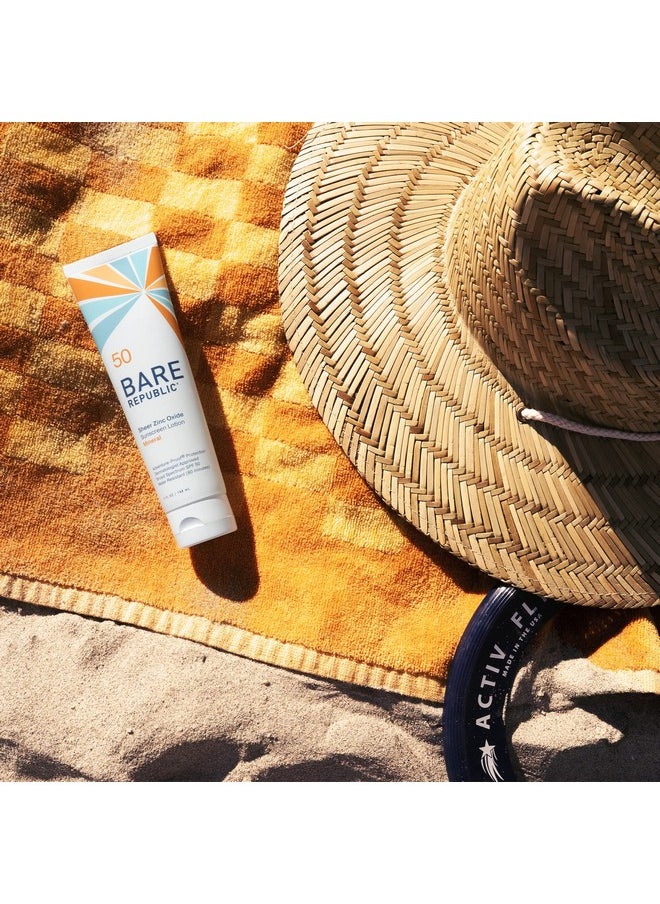 Bare Republic Sport Mineral Sunscreen SPF 50 Sunblock Body Lotion, Free of Chemical Actives, Vanilla Coco Scent, 5 Fl Oz