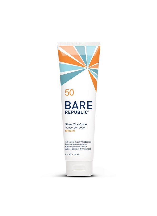 Bare Republic Sport Mineral Sunscreen SPF 50 Sunblock Body Lotion, Free of Chemical Actives, Vanilla Coco Scent, 5 Fl Oz