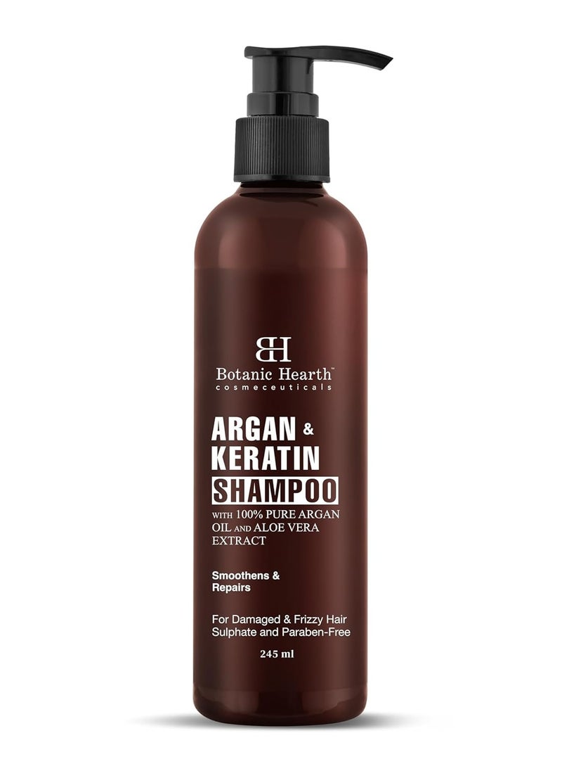 Botanic Hearth Argan and Keratin Shampoo with 100% Pure Argan Oil and Aloe Extracts Repairs Hair and Controls Frizz For Damaged and Frizzy Hair Shampoo for Women and Men 245ml