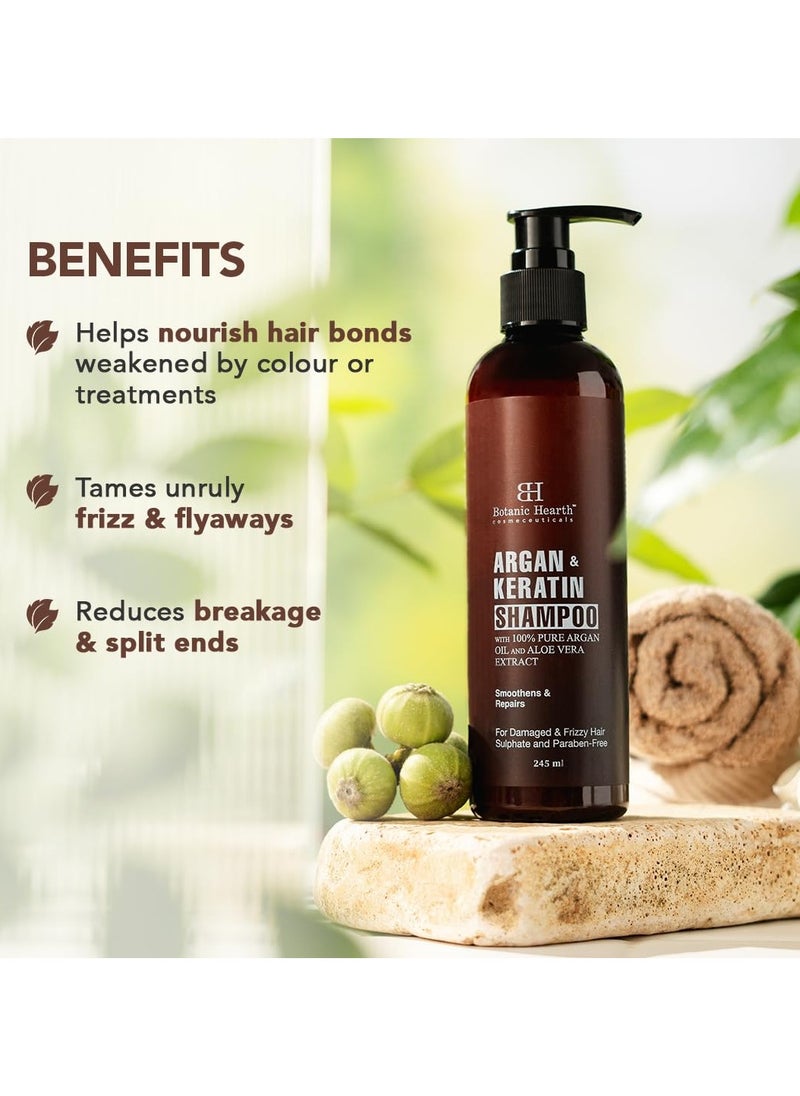 Botanic Hearth Argan and Keratin Shampoo with 100% Pure Argan Oil and Aloe Extracts Repairs Hair and Controls Frizz For Damaged and Frizzy Hair Shampoo for Women and Men 245ml