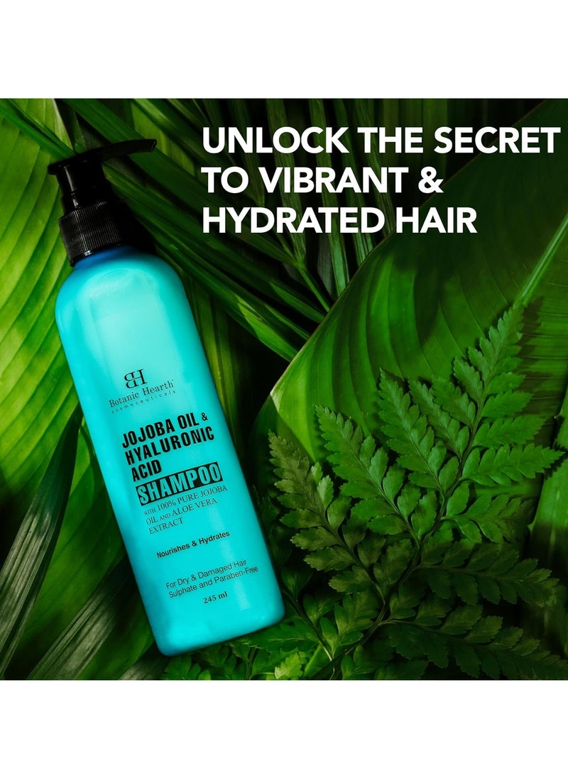 Botanic Hearth Jojoba and Hyaluronic Acid Shampoo with 100% Pure Jojoba Oil and Aloe Extracts Hydrates Hair and Adds Shine For Dry and Dehydrated Hair Shampoo for Women and Men Sulphate 245ml