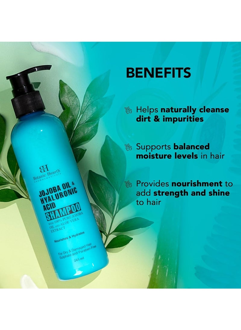 Botanic Hearth Jojoba and Hyaluronic Acid Shampoo with 100% Pure Jojoba Oil and Aloe Extracts Hydrates Hair and Adds Shine For Dry and Dehydrated Hair Shampoo for Women and Men Sulphate 245ml