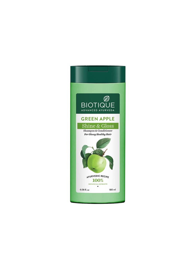 Biotique Green Apple Shine & Gloss Shampoo & Conditioner| Promotes Healthy, Shiny and Glossy Hair | Nourishes Scalp | Makes Hair Soft & Smooth |100% Botanical Extracts| All Skin Types | 180ml