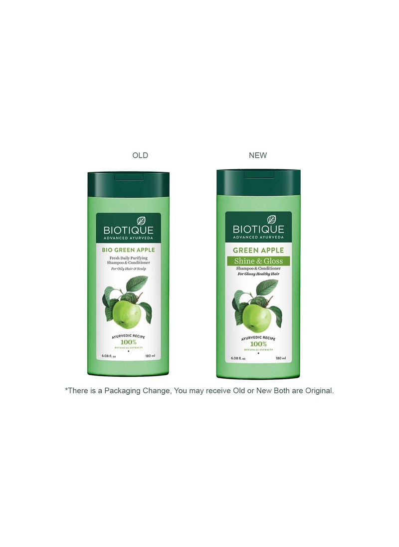 Biotique Green Apple Shine & Gloss Shampoo & Conditioner| Promotes Healthy, Shiny and Glossy Hair | Nourishes Scalp | Makes Hair Soft & Smooth |100% Botanical Extracts| All Skin Types | 180ml