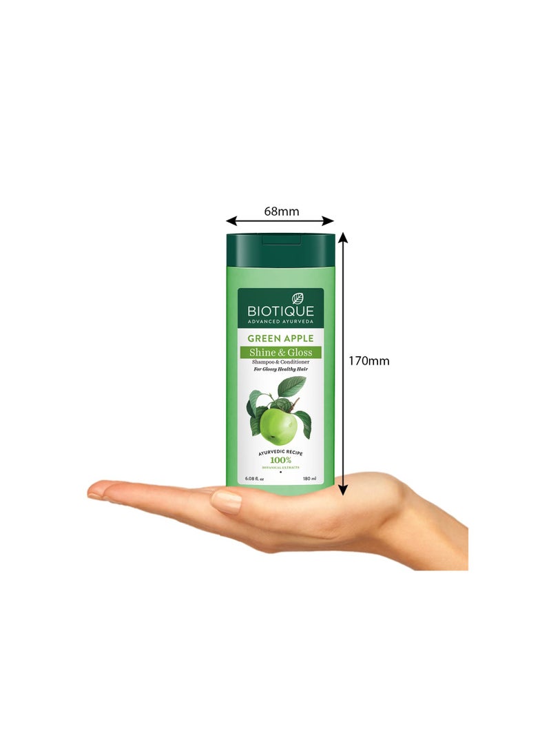 Biotique Green Apple Shine & Gloss Shampoo & Conditioner| Promotes Healthy, Shiny and Glossy Hair | Nourishes Scalp | Makes Hair Soft & Smooth |100% Botanical Extracts| All Skin Types | 180ml