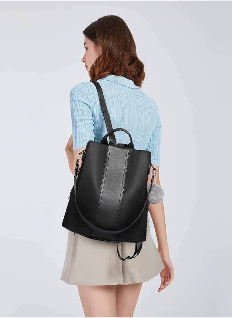 Women Backpack, Leisure Ladies Rucksack, Water-Resistant Nylon School Bags Anti-Theft Daypack Shoulder Bag, Elegant Modern For Work Shopping Travel (black)
