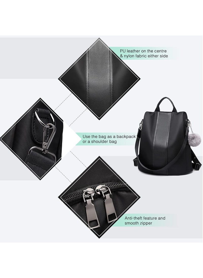 Women Backpack, Leisure Ladies Rucksack, Water-Resistant Nylon School Bags Anti-Theft Daypack Shoulder Bag, Elegant Modern For Work Shopping Travel (black)