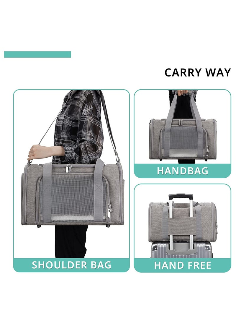 Cat Carrier Pet Dog Collapsible Carriers with Removable Fleece Pad Airline Approved for Soft Sided Travel Medium Puppy and Cats up to 15lbs 45*30*30cm