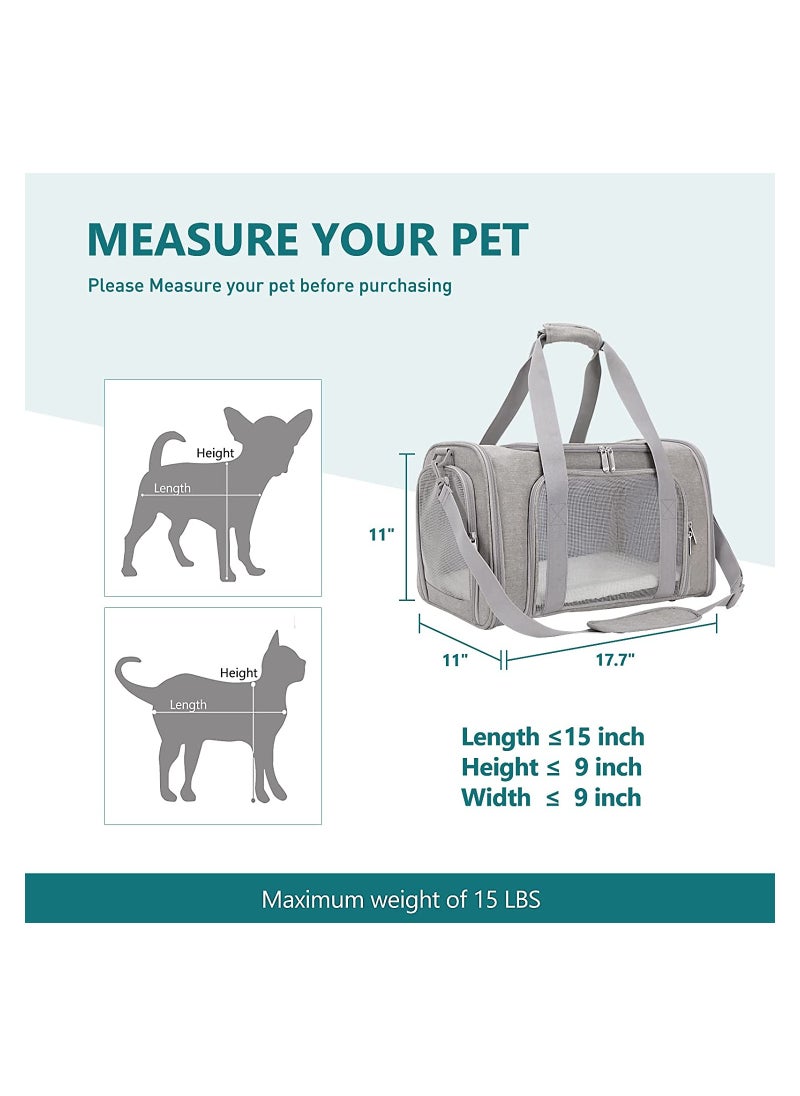 Cat Carrier Pet Dog Collapsible Carriers with Removable Fleece Pad Airline Approved for Soft Sided Travel Medium Puppy and Cats up to 15lbs 45*30*30cm