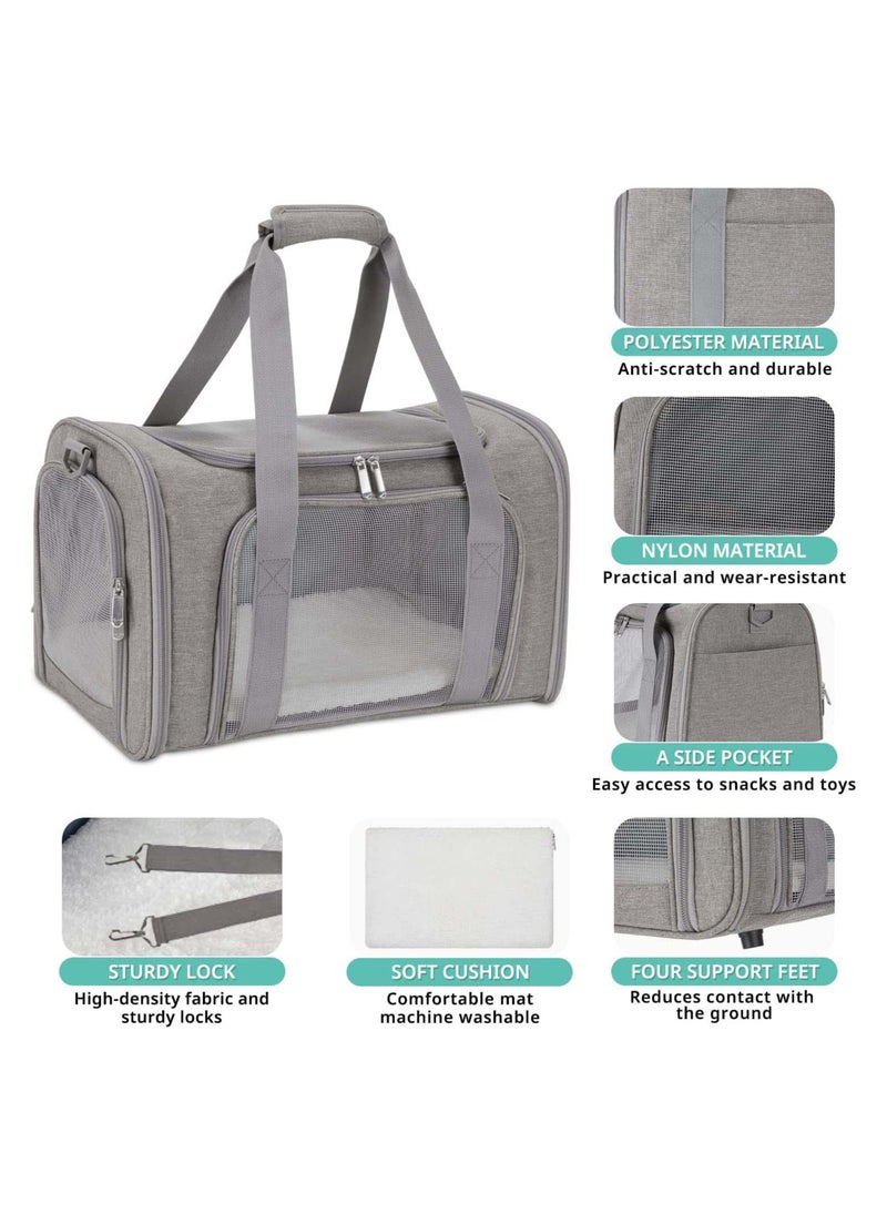 Cat Carrier Pet Dog Collapsible Carriers with Removable Fleece Pad Airline Approved for Soft Sided Travel Medium Puppy and Cats up to 15lbs 45*30*30cm