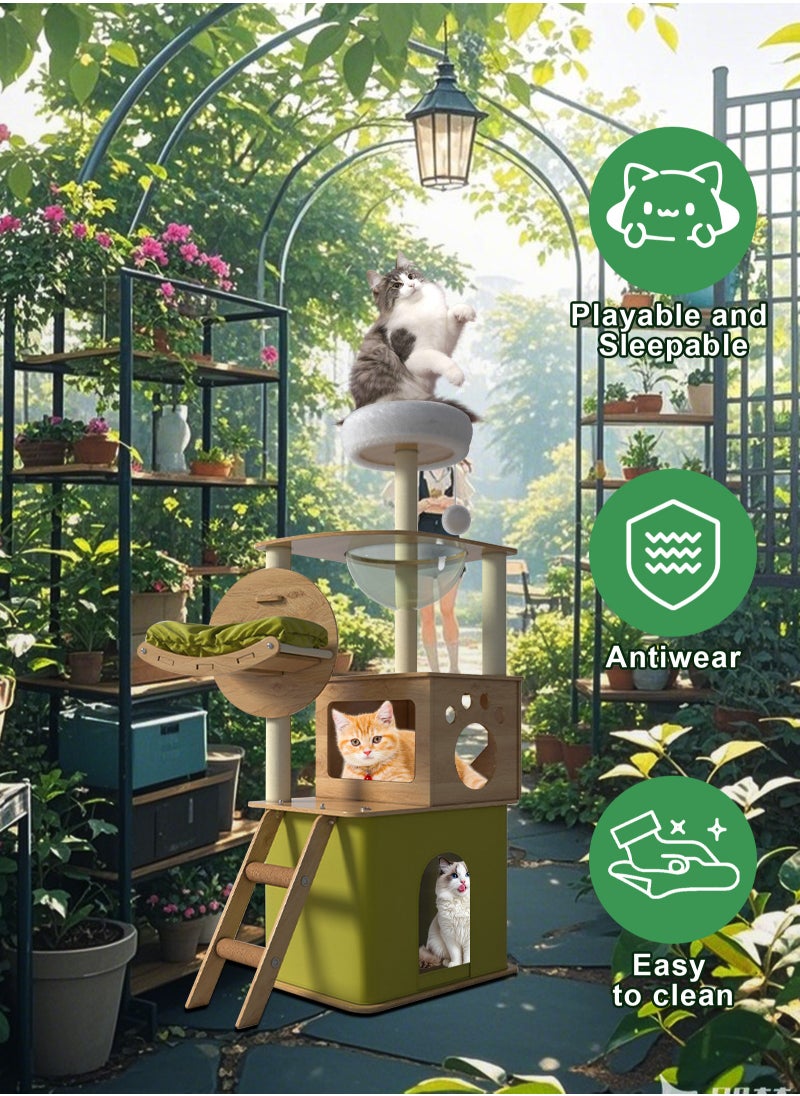 Large Cat Climbing Frame Multi-Level Cat Tower Cat Tree Cat Nest Pet Condo Cat Apartment Cat Jumping Platform Cat Scratching Board Sisal Cat Scratching Post Cat Toys 40x55x150 Cm Green