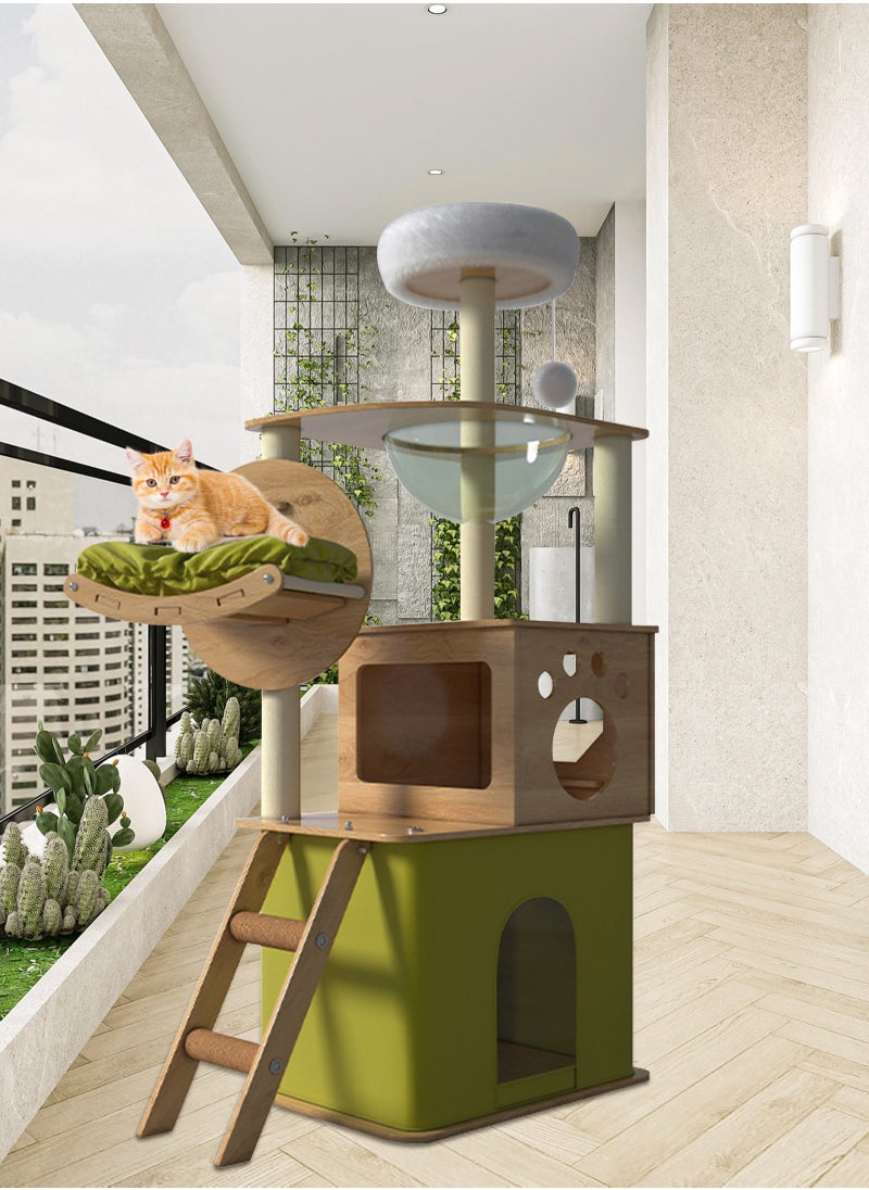 Large Cat Climbing Frame Multi-Level Cat Tower Cat Tree Cat Nest Pet Condo Cat Apartment Cat Jumping Platform Cat Scratching Board Sisal Cat Scratching Post Cat Toys 40x55x150 Cm Green