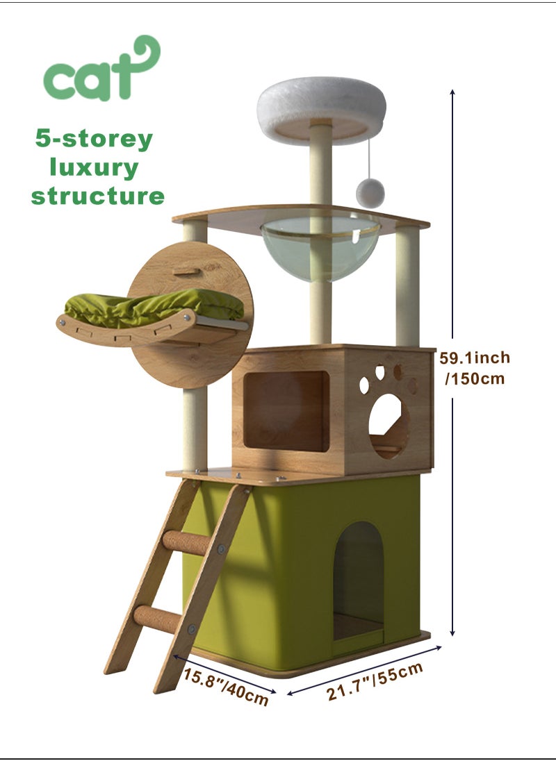 Large Cat Climbing Frame Multi-Level Cat Tower Cat Tree Cat Nest Pet Condo Cat Apartment Cat Jumping Platform Cat Scratching Board Sisal Cat Scratching Post Cat Toys 40x55x150 Cm Green