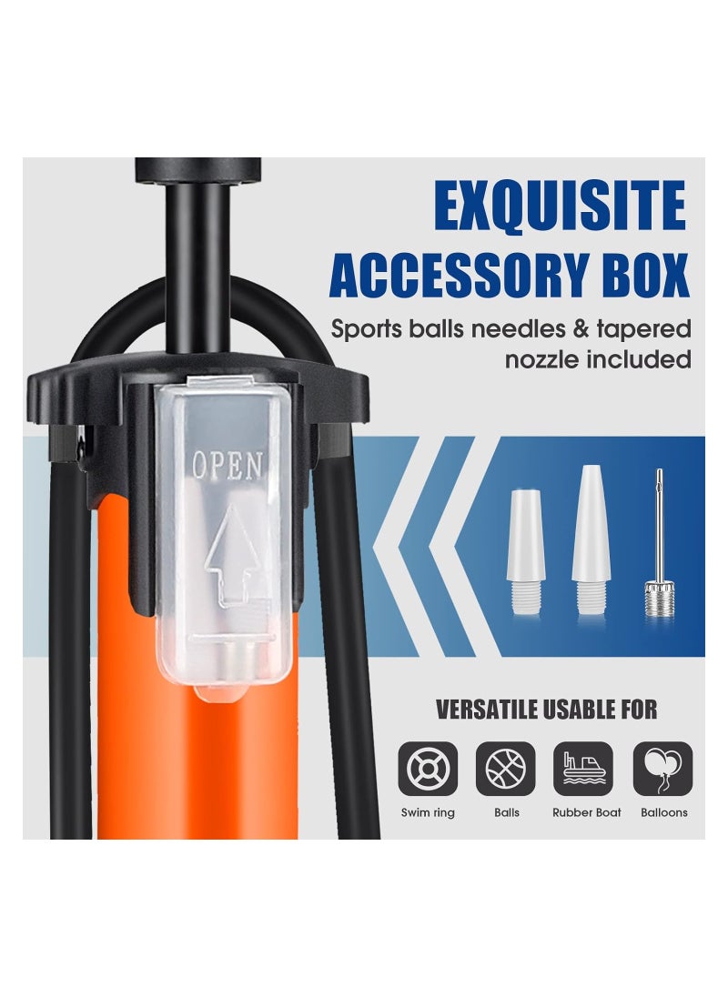 Bike Pump, Portable Floor Bicycle Pump Fit Presta and Schrader Valves, 120PSI High Pressure Bike Air Pump with Ball Pump Needles, Air Bicycle Pump Inflator, for Bike Tire Pump for Road Bike