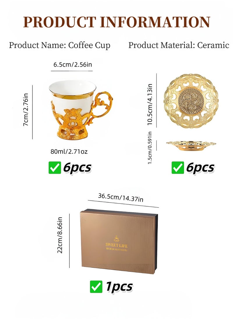 24K gold powder coloring Ceramic Coffee Cup Gift Box (6 cups, 6 plates)