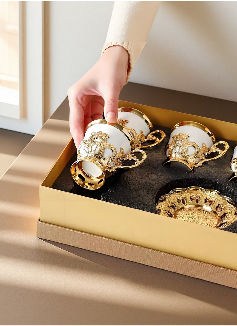 24K gold powder coloring Ceramic Coffee Cup Gift Box (6 cups, 6 plates)