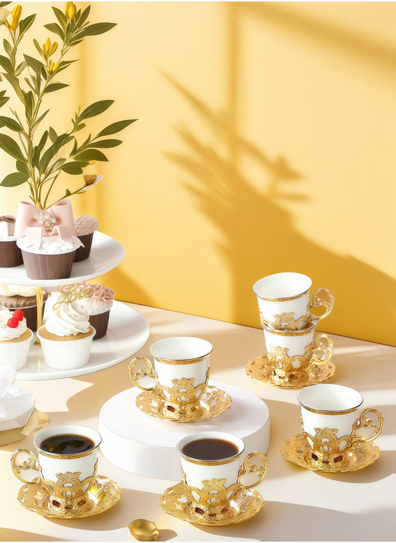 24K gold powder coloring Ceramic Coffee Cup Gift Box (6 cups, 6 plates)