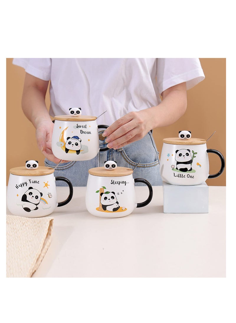 Panda Mug With Lid Cute Coffee Mug Panda Gift 400ml Ceramic Tea Mug With Spoon & Coaster Cute Tea Coffee Mugs Birthday Gift For Women Men Boyfriend Boys