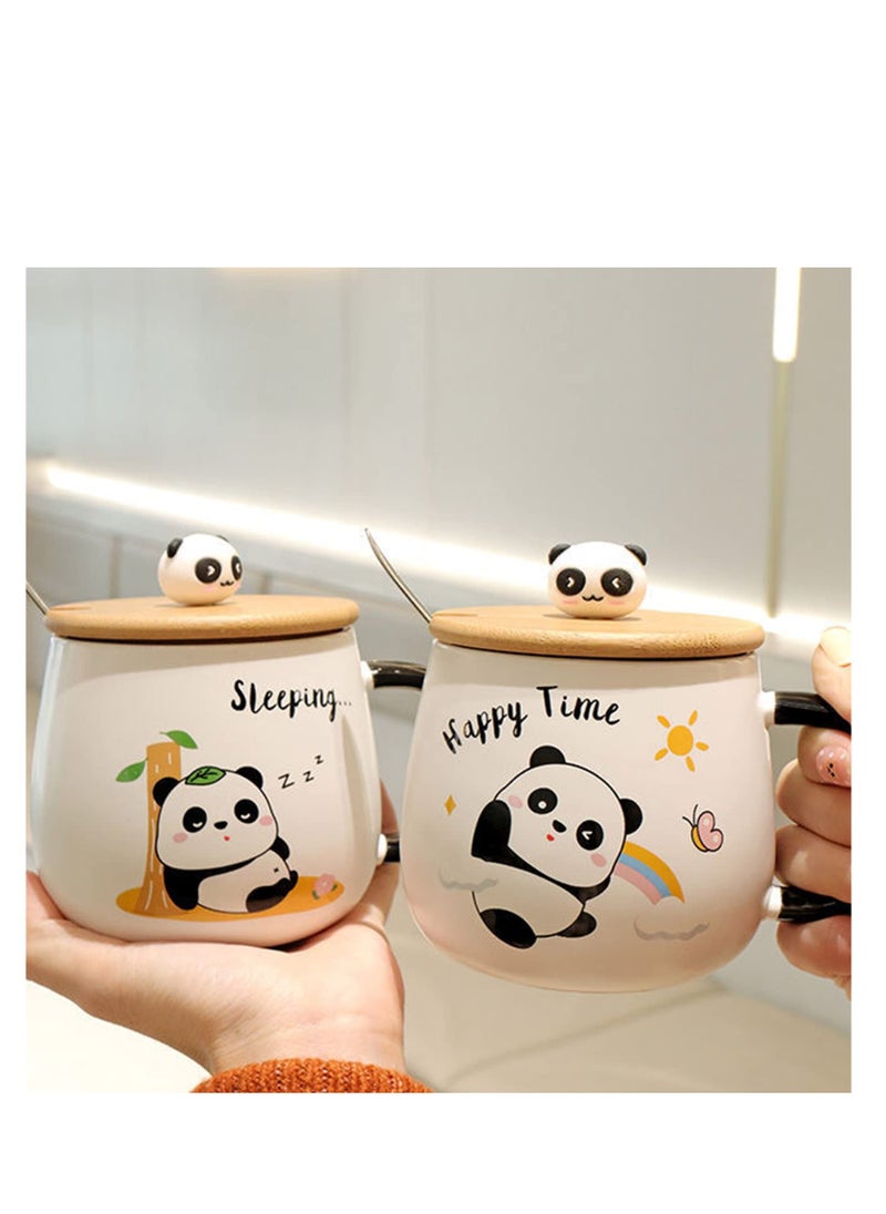 Panda Mug With Lid Cute Coffee Mug Panda Gift 400ml Ceramic Tea Mug With Spoon & Coaster Cute Tea Coffee Mugs Birthday Gift For Women Men Boyfriend Boys
