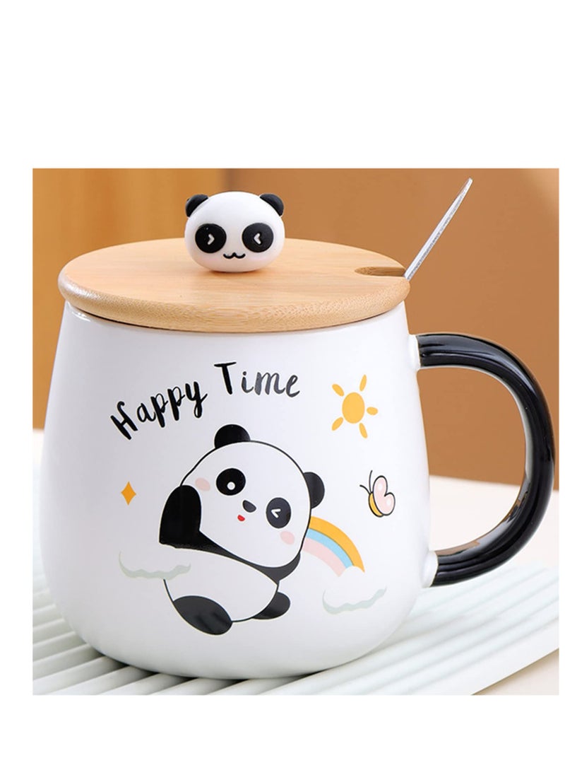 Panda Mug With Lid Cute Coffee Mug Panda Gift 400ml Ceramic Tea Mug With Spoon & Coaster Cute Tea Coffee Mugs Birthday Gift For Women Men Boyfriend Boys