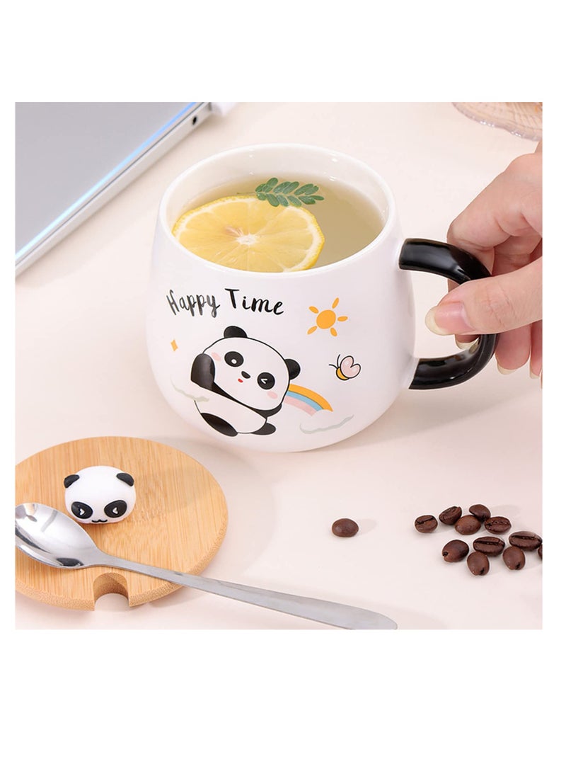 Panda Mug With Lid Cute Coffee Mug Panda Gift 400ml Ceramic Tea Mug With Spoon & Coaster Cute Tea Coffee Mugs Birthday Gift For Women Men Boyfriend Boys