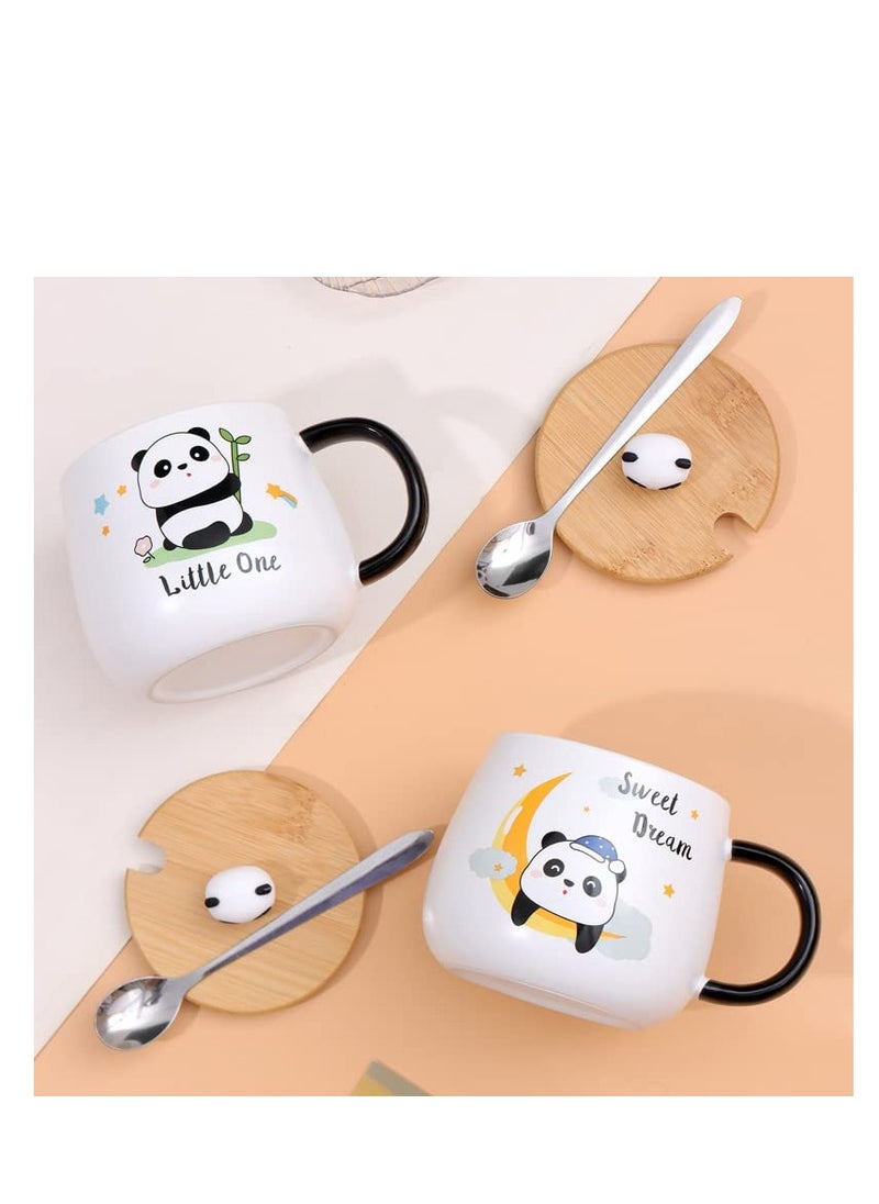 Panda Mug With Lid Cute Coffee Mug Panda Gift 400ml Ceramic Tea Mug With Spoon & Coaster Cute Tea Coffee Mugs Birthday Gift For Women Men Boyfriend Boys