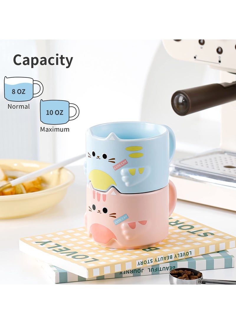 Cute Stackable Cat Mug Set for Cat Lovers, Fun Cartoon Design Coffee Mugs, Perfect Gift for Parties, 10 oz Set of 4