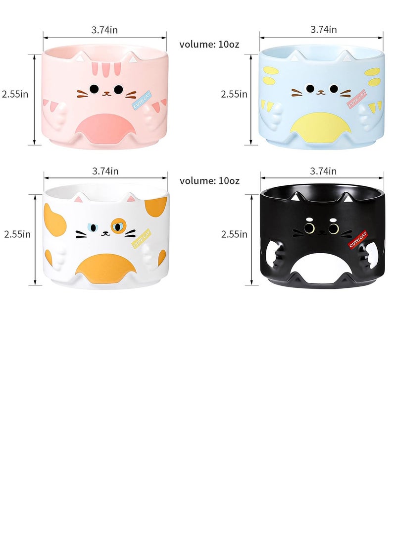 Cute Stackable Cat Mug Set for Cat Lovers, Fun Cartoon Design Coffee Mugs, Perfect Gift for Parties, 10 oz Set of 4
