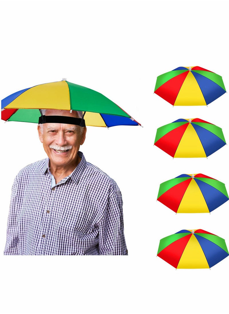 Umbrella Hat, 4 Pcs Colorful Hats - 20 Inch, Hands Free, Funny Rainbow Beach Party Hats, Adjustable Size Fits All Ages, Kids, Men Women