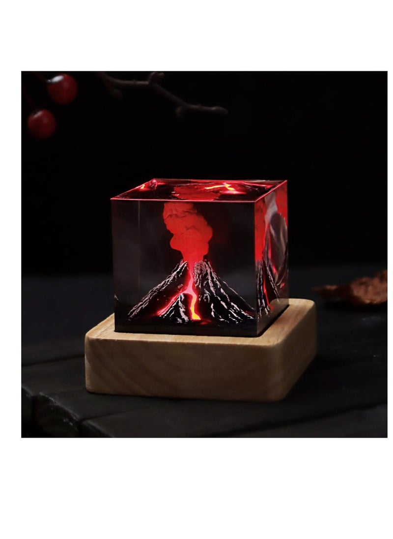 Volcano Lava Night Lights, Handmade Volcano Eruption Ornament, 3D Mini Lava Lamp Epoxy Resin Night Light, Room Decoration for Home Living Room Bedroom Desk, Creative Gifts for Kids