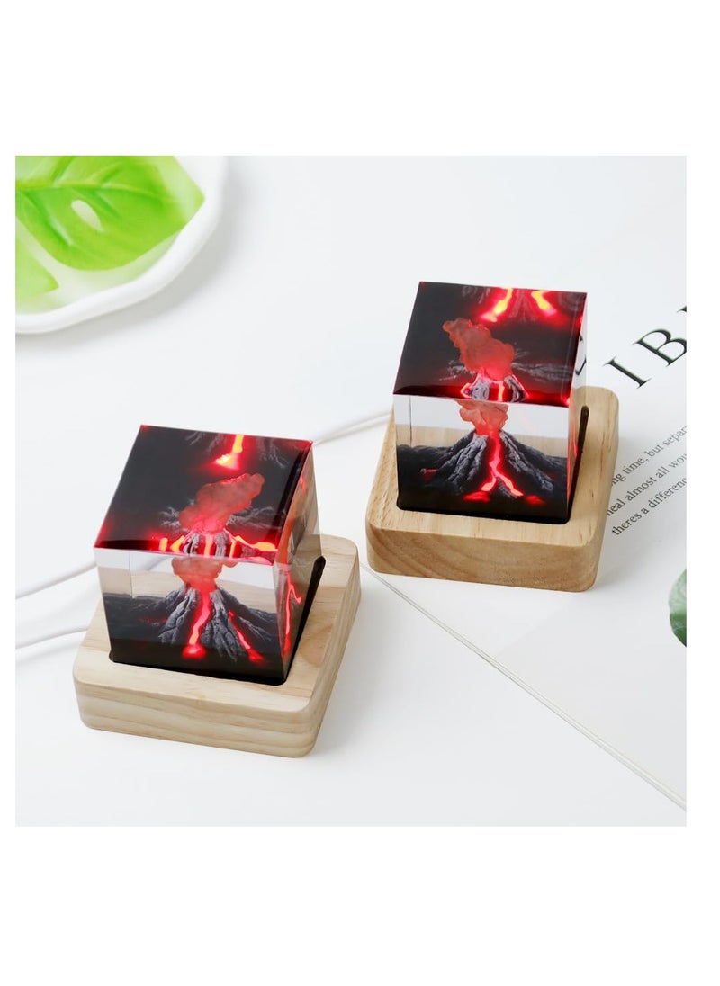 Volcano Lava Night Lights, Handmade Volcano Eruption Ornament, 3D Mini Lava Lamp Epoxy Resin Night Light, Room Decoration for Home Living Room Bedroom Desk, Creative Gifts for Kids